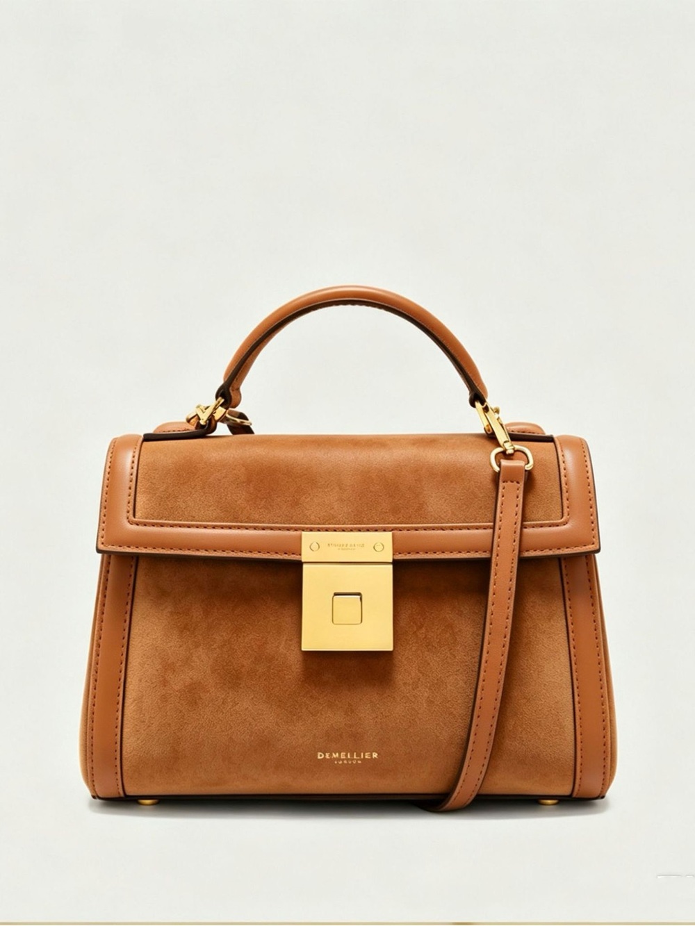 DeMellier Chestnut Brown Suede Messenger Bag with Gold Hardware